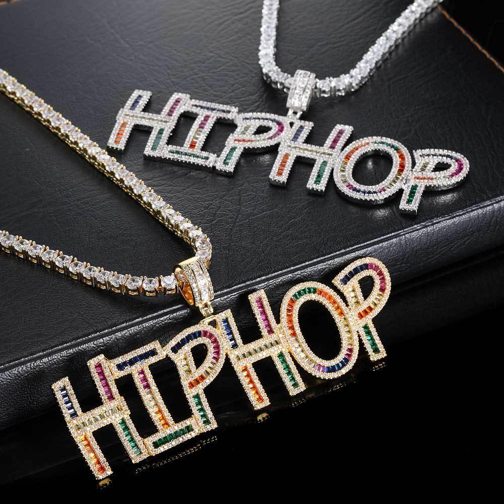 Colorful Square Zircon Letter Pendant Necklace for Men | Customizable Hip Hop Jewelry | Caratix Jewelry - CaratixJewelry